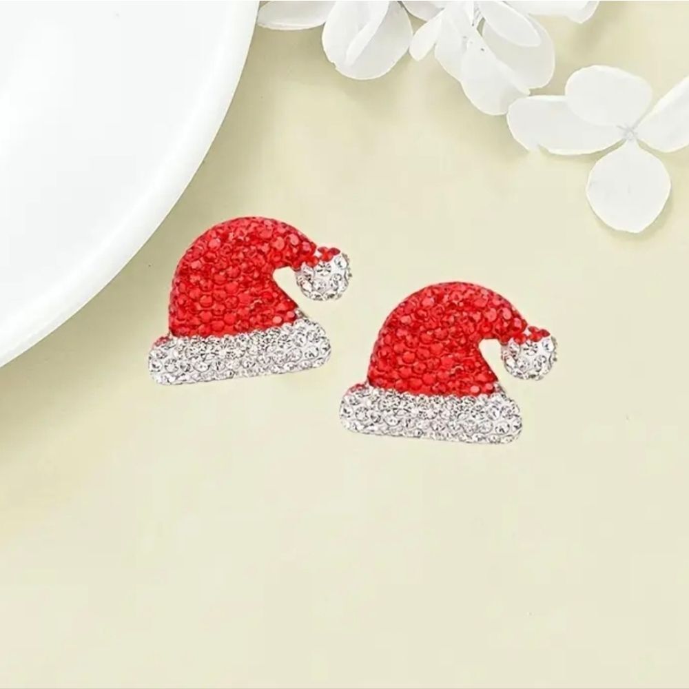 Santa Rhinestone Hat Christmas Stud Earrings